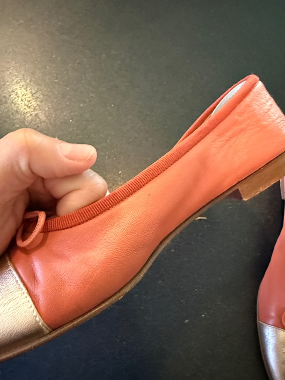 CHANEL Coral and Silver Leather Cap-Toe Ballet Flats - Picture 11 of 17